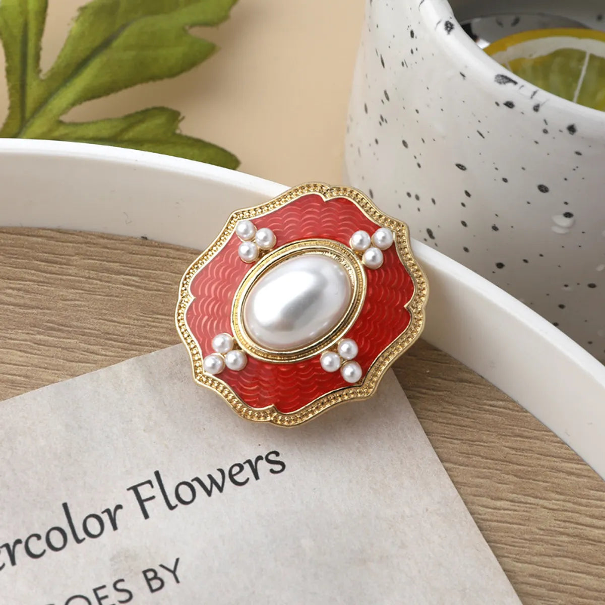 Retro Flower Alloy Enamel Inlay Artificial Gemstones Pearl Women'S Brooches