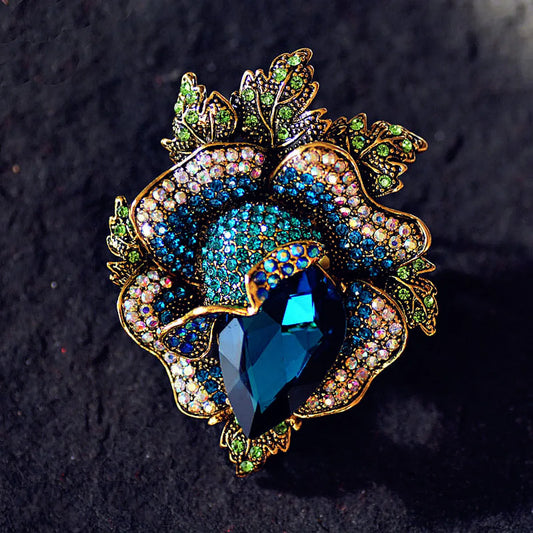 Retro Flower Alloy Inlay Artificial Gemstones Crystal Women'S Brooches