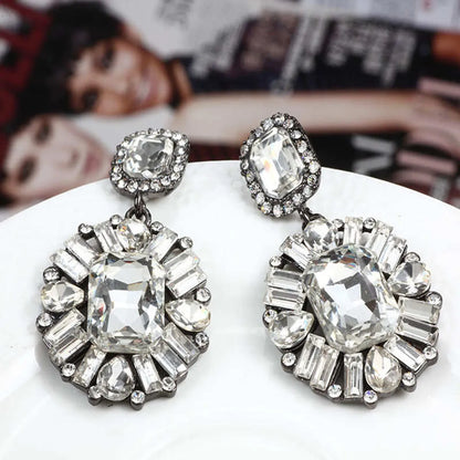 Retro Flower Alloy Inlay Crystal Women's Drop Earrings