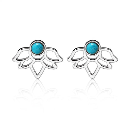 Retro Flower Alloy Inlay Turquoise Women'S Ear Studs