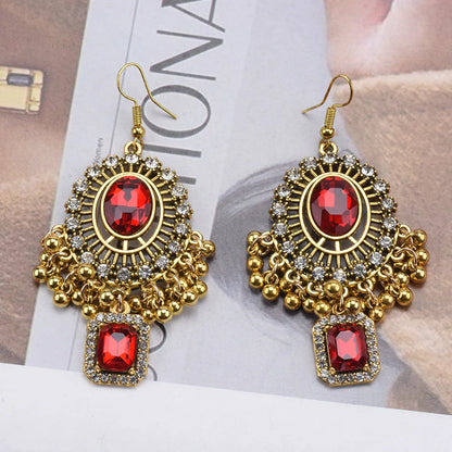 Retro Flower Alloy Plating Inlay Artificial Gemstones Women's Earrings Necklace