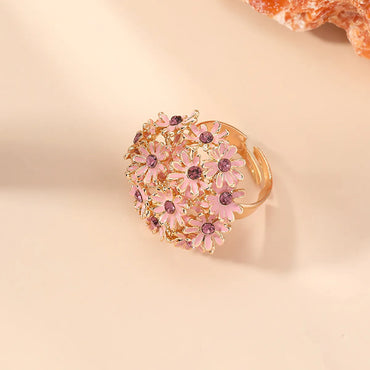 Retro Flower Alloy Rhinestone Enamel Women'S Rings