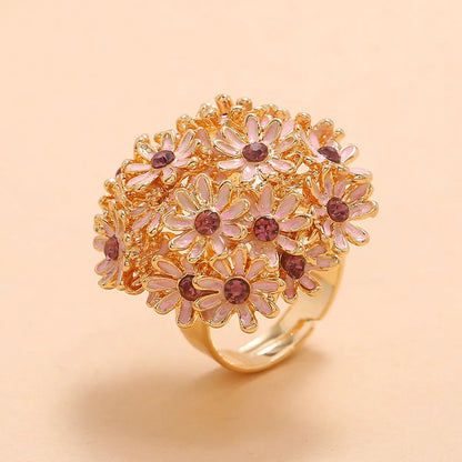 Retro Flower Alloy Rhinestone Enamel Women'S Rings