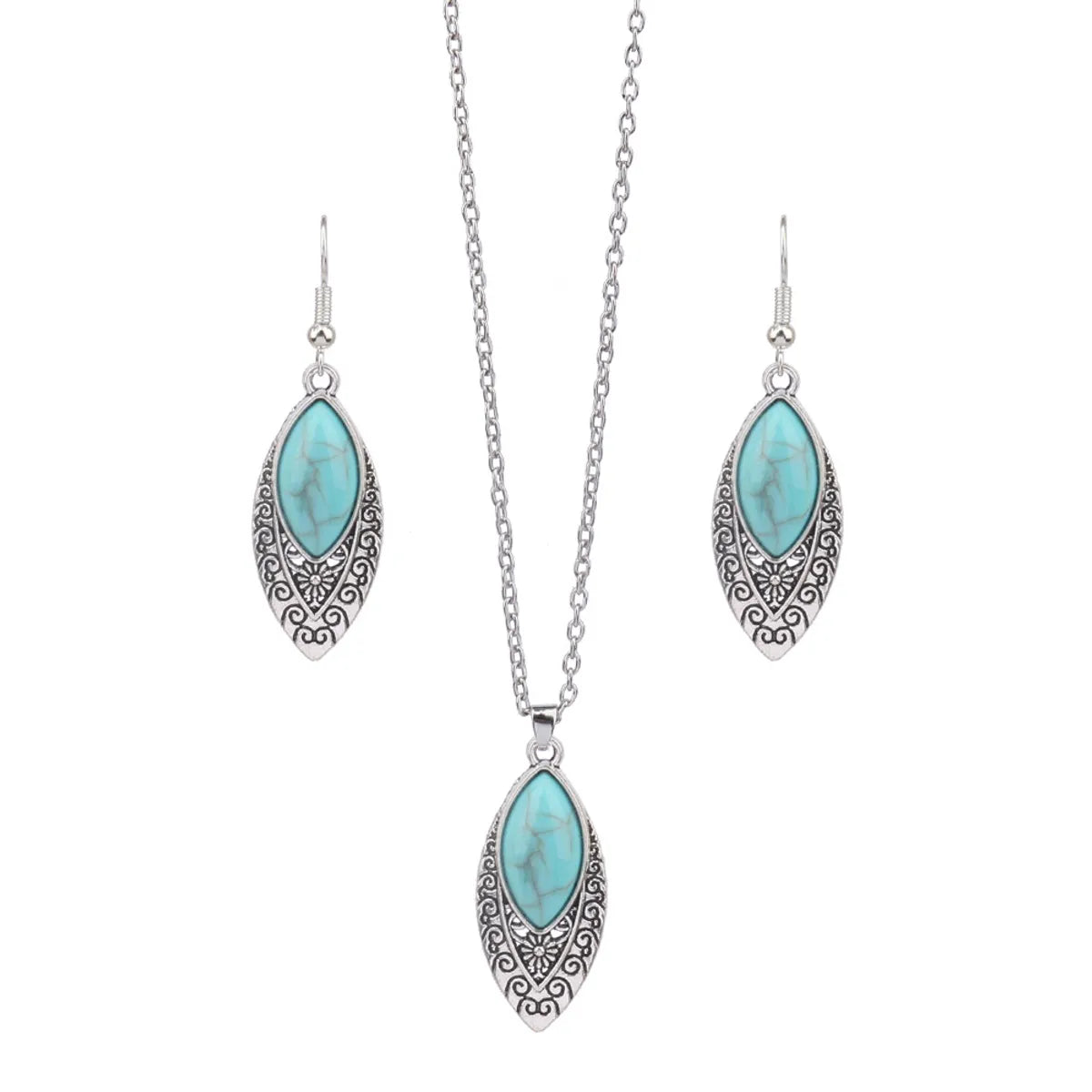 Retro Flower Alloy Turquoise Wholesale Jewelry Set