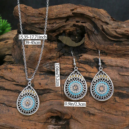 Retro Flower Alloy Turquoise Wholesale Jewelry Set