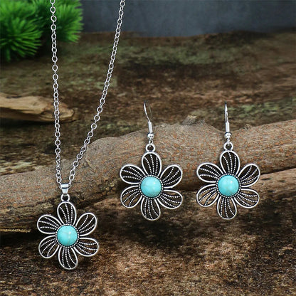 Retro Flower Alloy Turquoise Wholesale Jewelry Set