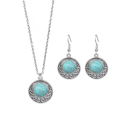 Retro Flower Alloy Turquoise Wholesale Jewelry Set