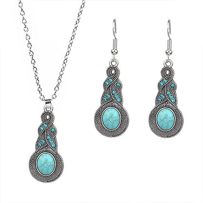 Retro Flower Alloy Turquoise Wholesale Jewelry Set