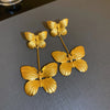 Retro Flower Butterfly Metal Inlay Rhinestones Women'S Drop Earrings