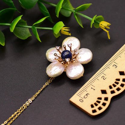 Retro Flower Freshwater Pearl Copper Plating Pendant Necklace