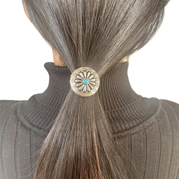 Women'S Retro Flower Metal Plating Hair Tie