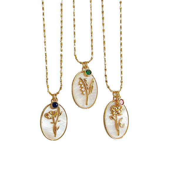 Retro Flower Oval Shell Pendant Necklace Copper