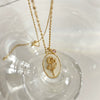 Retro Flower Oval Shell Pendant Necklace Copper