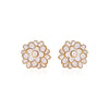 Retro Flower Pattern Goldplated Stainless Steel 18K Dripping Oil Inlaid Imitation Pearl Earrings For Women