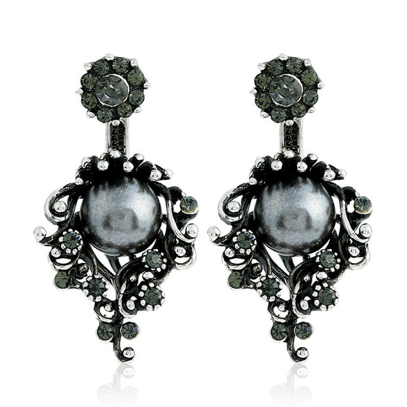 Retro Flower Pearl Rhinestone Alloy Earrings With Electroplated Finish Fashion Wholesale Jewelry