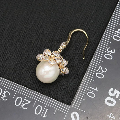 Retro Flower Pearl Sterling Silver Patchwork Drop Earrings 1 Pair