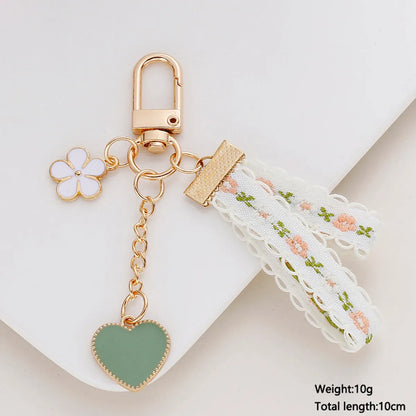 Retro Flower Ribbon Keychain Alloy Key Chain Lace Key Rope