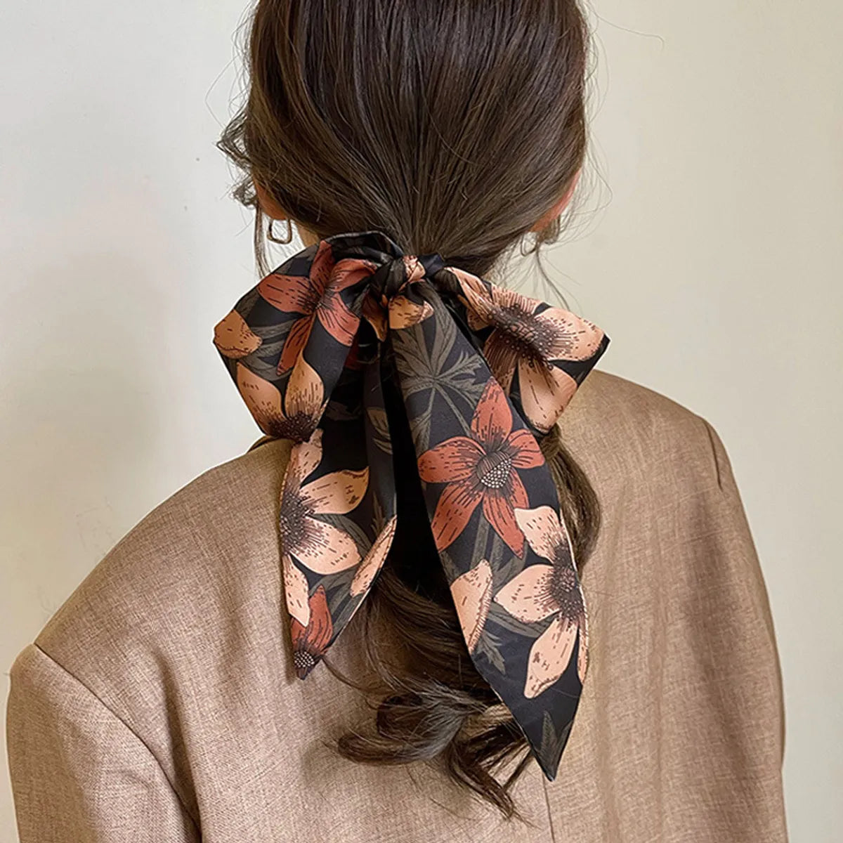 Retro Flower Silk Scarf Printing Hair Tie