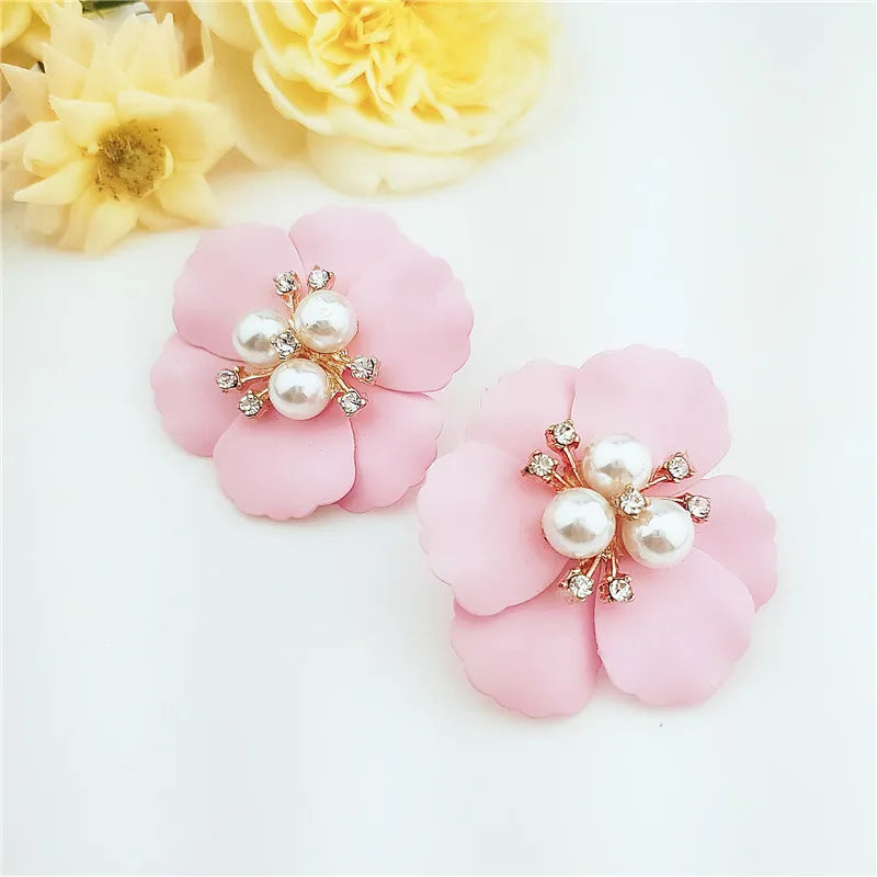 Retro Flower Simple Pearl Multi-Color Flower Rhinestone Earrings