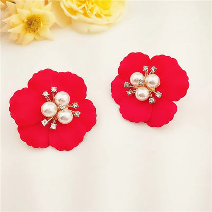 Retro Flower Simple Pearl Multi-Color Flower Rhinestone Earrings