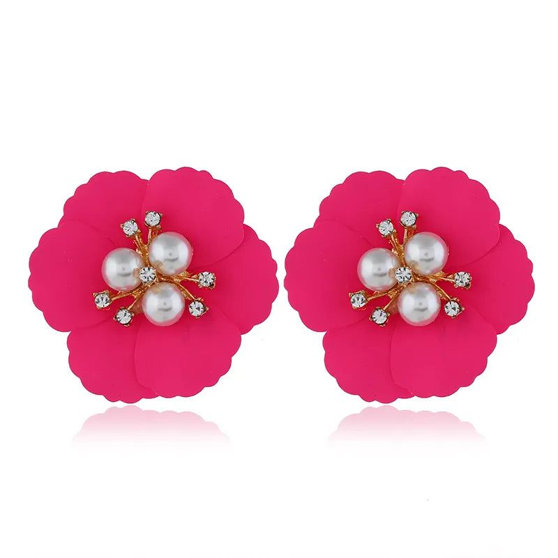 Retro Flower Simple Pearl Multi-Color Flower Rhinestone Earrings