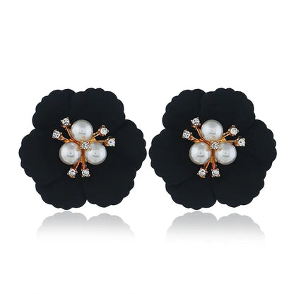 Retro Flower Simple Pearl Multi-Color Flower Rhinestone Earrings