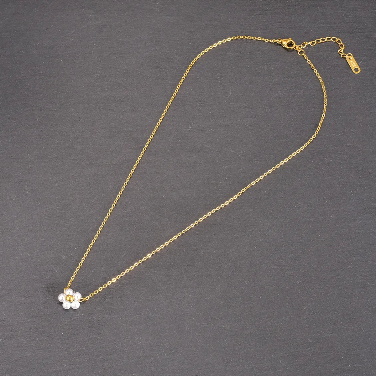 Retro Flower Stainless Steel Glass Pearl Plating 18k Gold Plated Pendant Necklace