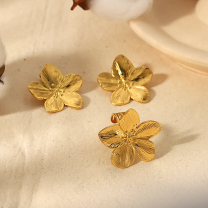 Retro Flower Stainless Steel Plating 18k Gold Plated Rings Earrings