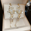 Retro Flower Tassel Pearl U Shaped Earrings For Women Set With Pearls Little Fresh Style