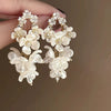 Retro Flower Tassel Pearl U Shaped Earrings For Women Set With Pearls Little Fresh Style