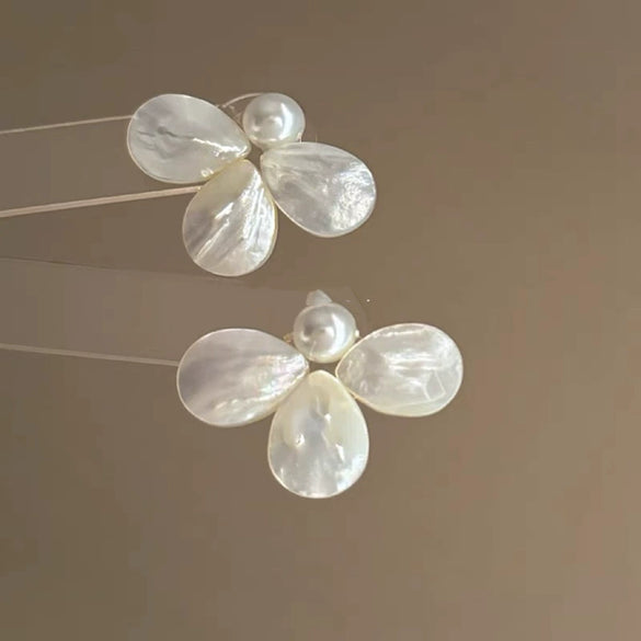 Retro Flower Tassel Pearl U Shaped Earrings For Women Set With Pearls Little Fresh Style