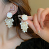 Retro Flower Tassel Pearl U Shaped Earrings For Women Set With Pearls Little Fresh Style