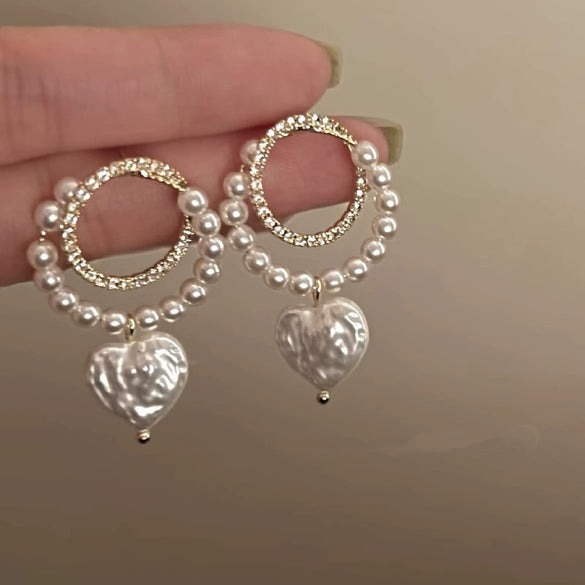 Retro Flower Tassel Pearl U Shaped Earrings For Women Set With Pearls Little Fresh Style