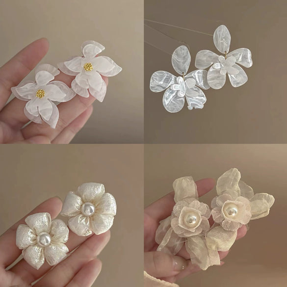 Retro Flower Tassel Pearl U Shaped Earrings For Women Set With Pearls Little Fresh Style