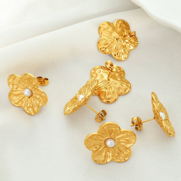 Retro Flower 316L Stainless Steel Electroplated Earrings For Women