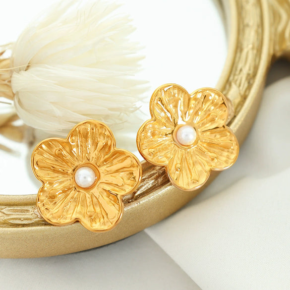 Retro Flower 316L Stainless Steel Electroplated Earrings For Women