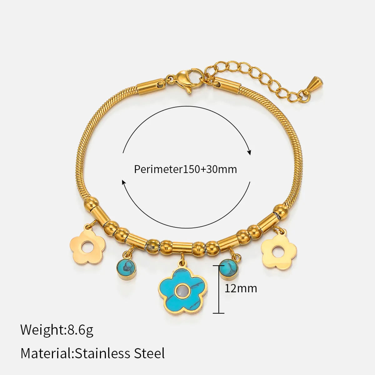 Retro Four Leaf Clover Eye Flower Stainless Steel Gold Plated Turquoise Bracelets