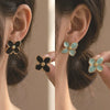 Retro Four Leaf Flower Enamel Stainless Steel Earrings For Women Electroplated Fashion Floral Jewelry Wholesale