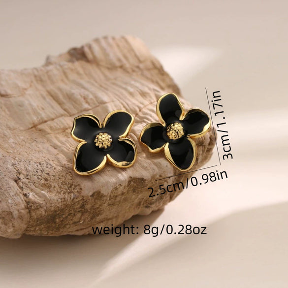 Retro Four Leaf Flower Enamel Stainless Steel Earrings For Women Electroplated Fashion Floral Jewelry Wholesale