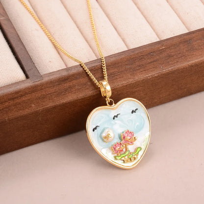 Retro French Style Flower Butterfly 18K Gold Plated Medieval Gold Natural Pearl Crystal Alloy Wholesale Pendant Necklace