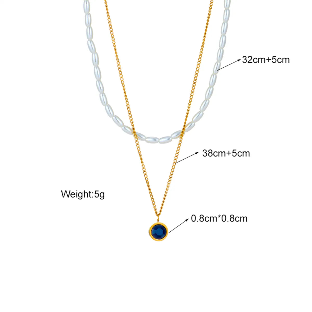 304 Stainless Steel Imitation Pearl 18K Gold Plated Retro French Style Plating Inlay Geometric Zircon Layered Necklaces