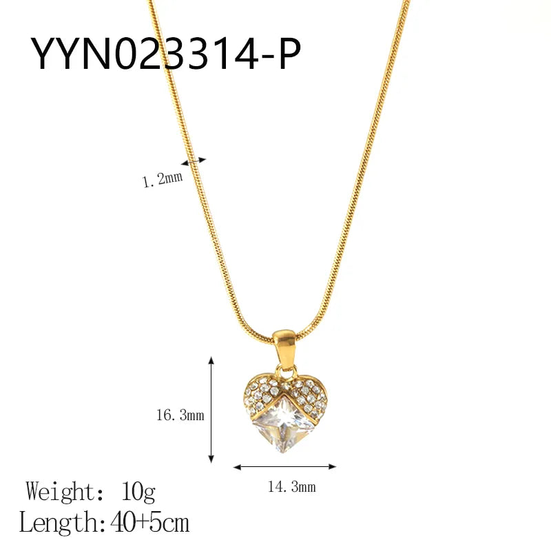 Wholesale Jewelry Retro French Style Heart Shape 304 Stainless Steel Rhinestones Plating Metal Inlay Pendant Necklace