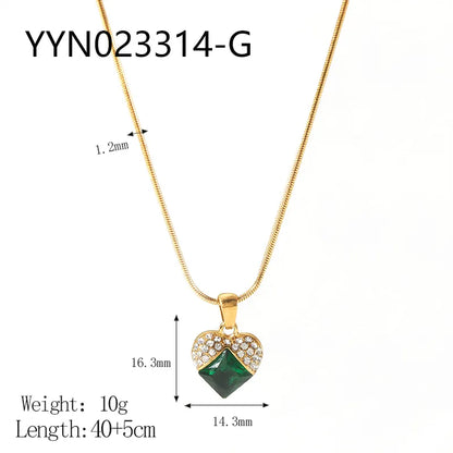 Wholesale Jewelry Retro French Style Heart Shape 304 Stainless Steel Rhinestones Plating Metal Inlay Pendant Necklace