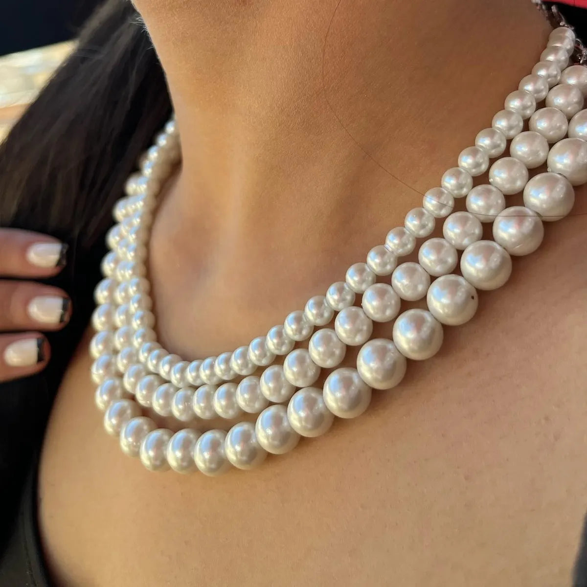 Retro French Style Round Artificial Pearl Shell Pearls Wholesale Necklace