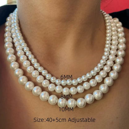 Retro French Style Round Artificial Pearl Shell Pearls Wholesale Necklace