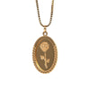 Retro French Vintage Oval Double Layer Rose Pendant Necklace In Titanium Steel With Flower Pattern Furnace Gold Finish