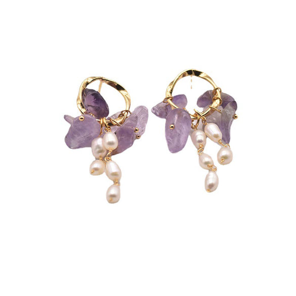 Retro Freshwater Pearl Drop Shape Earrings With Electroplating Design