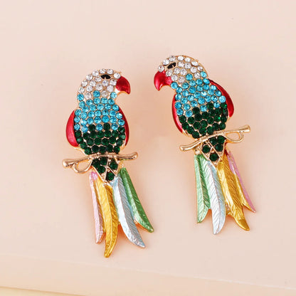 Retro Full Diamond Colorful Cute Animal Bird Earrings