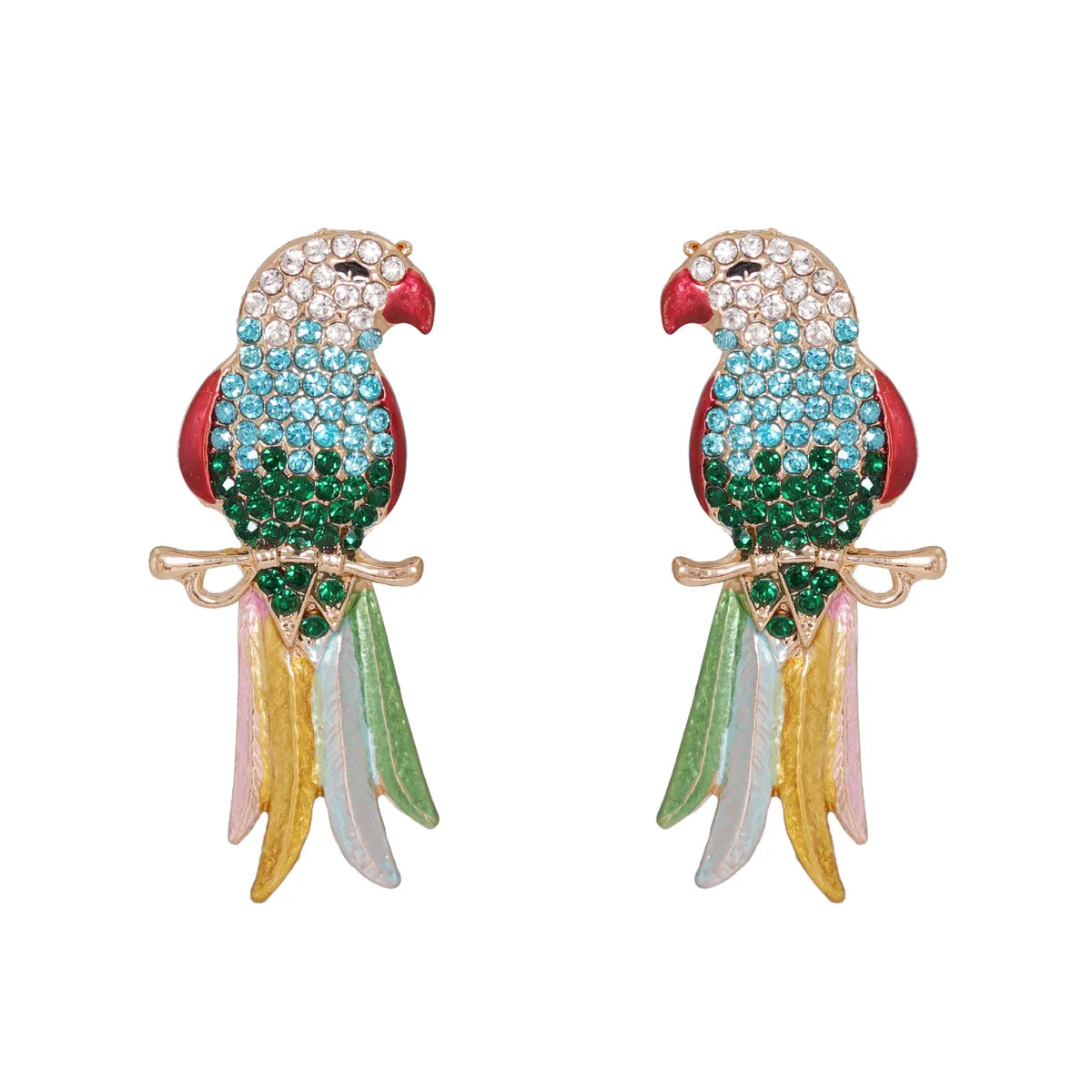 Retro Full Diamond Colorful Cute Animal Bird Earrings