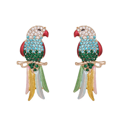 Retro Full Diamond Colorful Cute Animal Bird Earrings